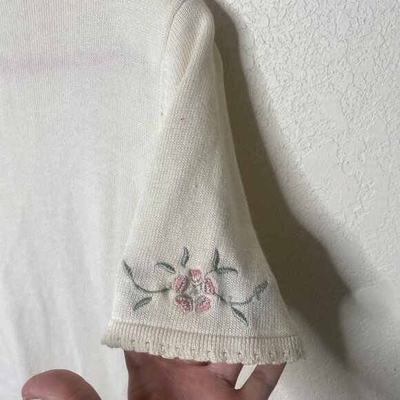 Alfred Dunner Cardigan Sweater Womens Size L Floral Embroidered Butto Up Cottage - Picture 5 of 8